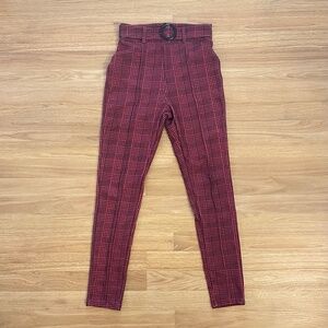 SHEIN SXY Sexy High Waist Glen Plaid Belted Pants Burgundy Size XS